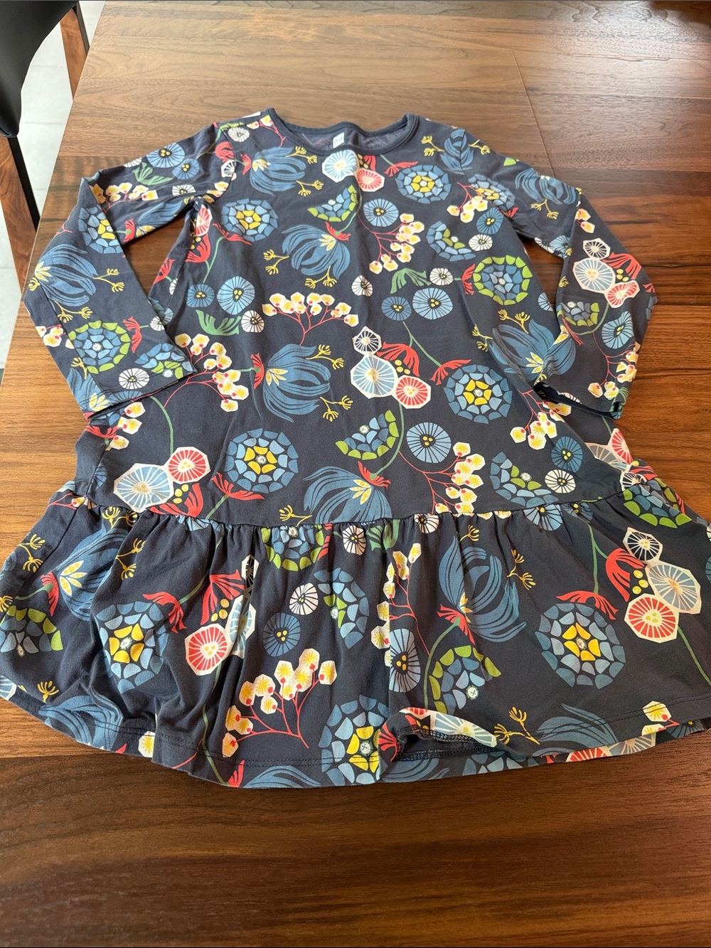 Tea Collection Girls Navy Floral Long-Sleeve Ruffle Hem Dress